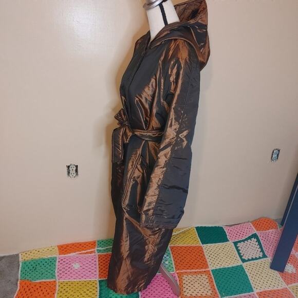 Newsport News Size 12 Bronze Shiny Long Acetate Nylon Coat Button Vintage Brown - Picture 11 of 16